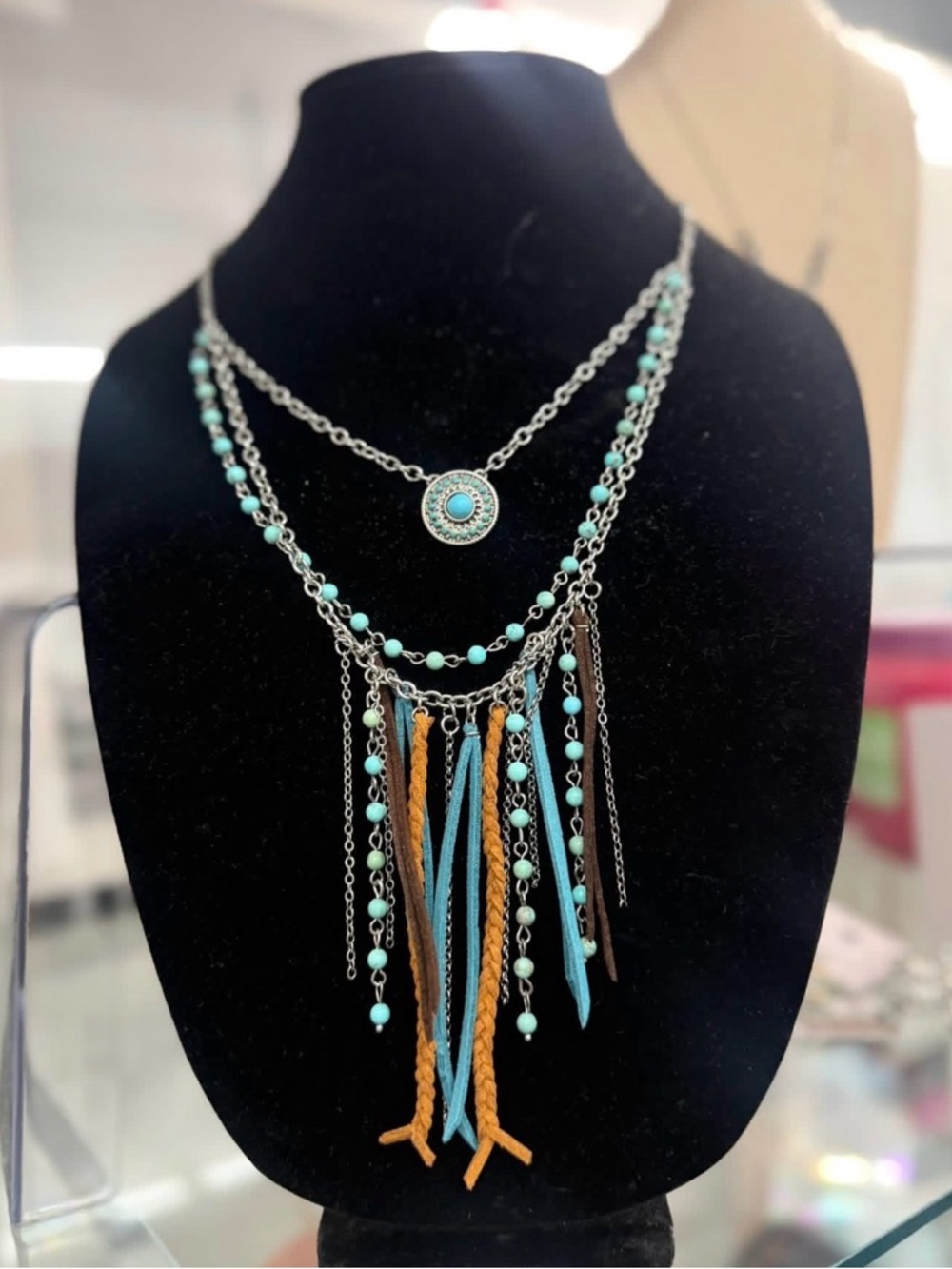 JUSTIN WOMEN'S THREE LAYER NECKLACE- Genuine Leather Tassels
